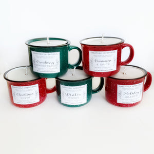 8 oz Holiday Mug Candle — Campfire Enamelware Mug — Limited Edition